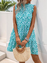 Perfee Printed Frill Sleeveless Mini Dress